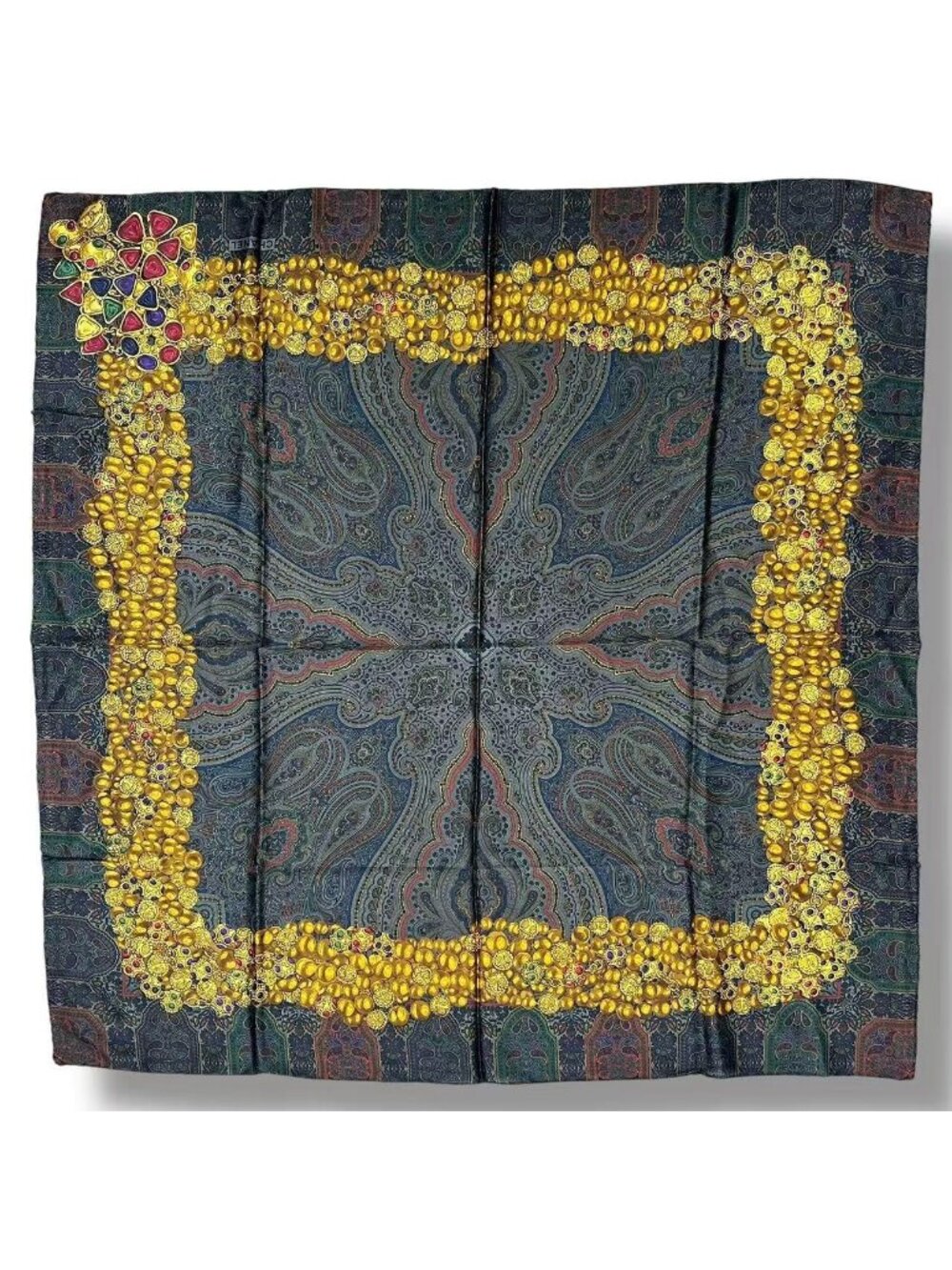 Chanel Scarf Silk Chain Gem Pattern Gold